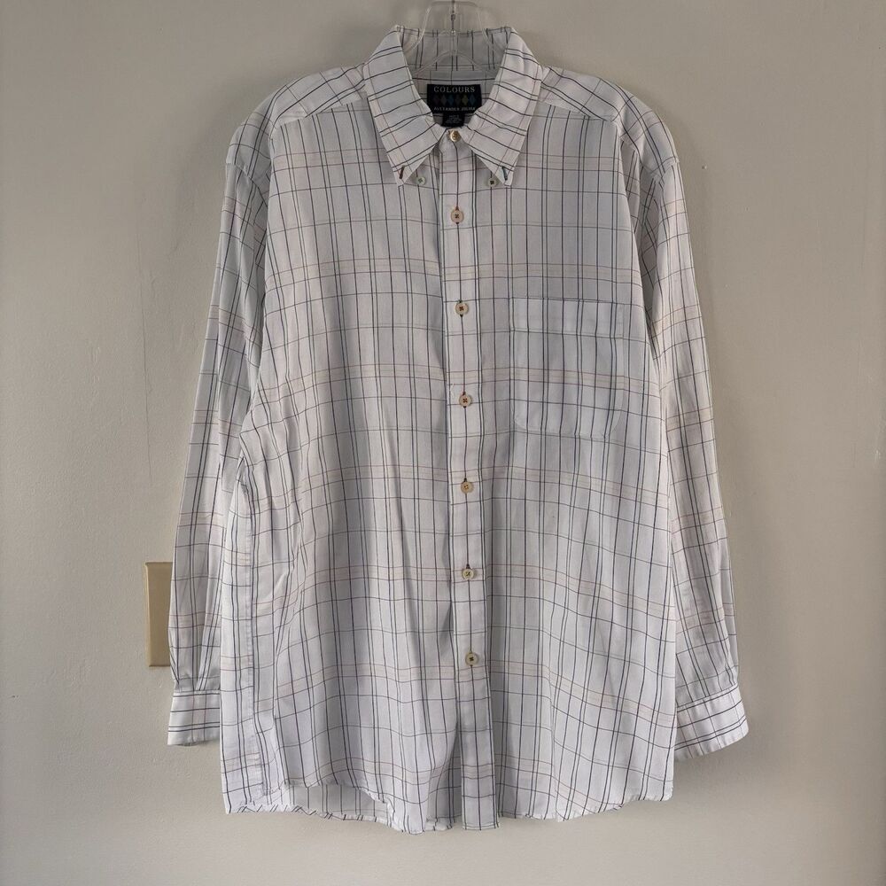 VTG 80s Alexander Julian Black w/Rainbow Plaid Button-Front Cotton Shirt Medium